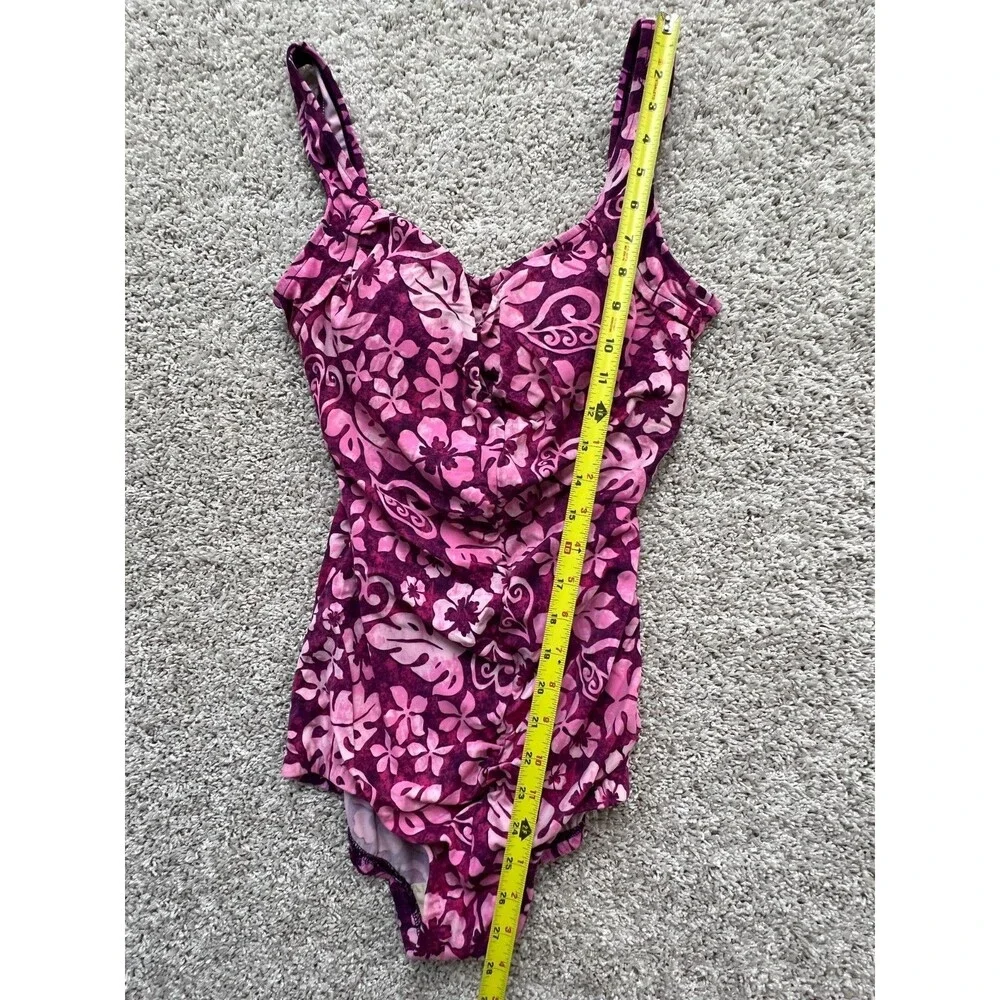 WOMENS SWIM SUITE SIZE  8 MAXINE OF HOLLYWOOD BRIGHT FLORAL PINK ONE PIECE - Picture 4 of 7